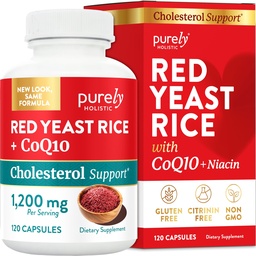Red Yeast Rice 1200mg με CoQ10 συμπλήρωμα & Flush Free Niacin 120 επιπλέον Χορτοφαγικές κάψουλες αντοχής – Προηγμένη Υγιεινή φόρμουλα καρδιάς - Μη-ακτινοβολημένη, Citrinin δωρεάν