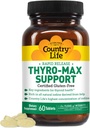 Country Life Thyro-Max Υποστήριξη - Kelp-Derived Iodine & L-Tyrosine Thyroid συμπλήρωμα για άνδρες και γυναίκες - Β Βιταμίνες, χωρίς γλουτένη, Vegan, Kosher - 60 κάψουλες