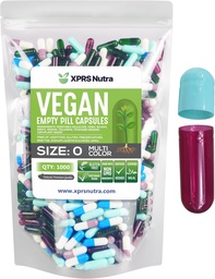 XPRS Nutra Μέγεθος 0 Κενές κάψουλες - 1000 Count Empty Vegan Κάψουλες - χορτοφαγικά χάπια- DIY κάψουλες λαχανικών πλήρωσης- Veggie χάπια για το Do-It-Yourself συμπληρώματα (πολυ χρώμα)