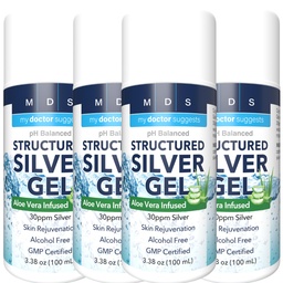 Extra Strength Colloyal Silver Gel 30ppm με Aloe Vera - pH Ισορροπημένη Δομημένη Ασημί - Triple Strength Soothe & Relieve - Εύκολη αντλία μπουκάλι, 3,38Oz (4 Pack)