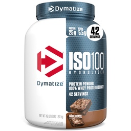 Dymatize ISO100 Whey Protein Powder Isolate, Fudge Brownie, 25g πρωτεΐνης, 3 Λίρες, 5.5g BCAAs, λιγότερο από 120 Cal., Χωρίς γλουτένη, 1g λίπος, 1g ζάχαρη, 2g υδατάνθρακες (42 Servings)