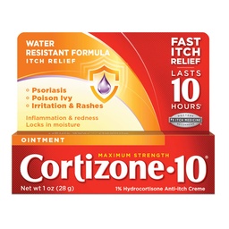 Cortizone 10 Μέγιστη Αλοιφή 1 oz., 1% Υδροκορτιζόνη Αλοιφή για ανακούφιση Itch - Συσκευασία μπορεί να Vary