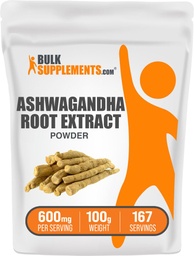 BulkSupplements.com Ashwagandha Root Extract Powder - Ashwagandha συμπλήρωμα, συμπλήρωμα βοτάνων - Vegan & Gluten Free, 600mg ανά υπηρεσία, 100g (3.5 oz) (πακέτο του 1)