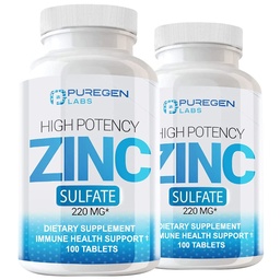 Puregen Labs Zinc Sulfate 220 mg Διαιτητικά δισκία - 100 Count (Pack of 2)