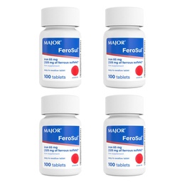 Major FeroSul - Σιδήρου Sulfate 325 mg δισκία - Συμπλήρωμα σιδήρου για γυναίκες και άνδρες - Ειδικά Επικαλυμμένα δισκία Easy- to- Swallow - Red - 100 Count (4 Pack)