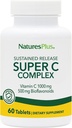 NaturesPlus Super C Complex, Παρατεταμένη απελευθέρωση - 60 δισκία - 1000mg Βιταμίνη C + 500mg Βιοφλαβονοειδή - Χορτοφαγικά, Χωρίς Γλουτένη - 60 Σερβιέτες