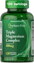 Puritan's Pride Triple Magnesium Complex με οξείδιο του μαγνησίου, ασπαρτικό και κιτρικό 400mg, Συμπλήρωμα διατροφής για τους μυς, την καρδιά, τα νεύρα και την υποστήριξη των οστών, 120 κάψουλες ταχείας απελευθέρωσης