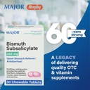 Υποσαλικυλικό Major Bismuth 262mg μασώμενα - Προσφορές Heartburn, Indigesion, Nausea, Diarrhea, and Upset Stomach Relief - Antidiarrheal - 30 Μασώμενα δισκία