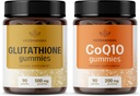 HERBAMAMA Glutathionone and CoQ10 Kit - Bundle 500 mg Μειωμένη L-Γλουταθειόνη και 200 mg CoQ10 Gummies - Vegan, Non-GMO, Gelatin- Free - 2 Pack