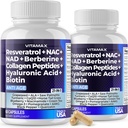 Vitamax Resveratrol NAD+ Βερβερίνη Υαλουρονικό Οξύ - Biotin Grape & Blueberry + NAC - Κολλαγόνο Πεπτίδια - Μαλλιά, νύχια, δέρμα & συμπληρώματα κοινής - 21-σε-1 Γυναίκες και άνδρες - Made in USA - 120 Count