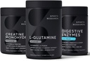 Sports Research L-Glutamine (100 μερίδες), Creatine Monohydrate (60 μερίδες) και Digestive Ένζυμα με προβιοτικά & Ginger (90 μερίδες) - Όλα μη ΓΤΟ Επαληθευμένο, Vegan & Gluten Free