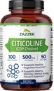 Zazzee Extra Strength Citicoline, 500 mg per Serving, 100 Vegan Capsules, Superior CDP Choline Form, 100% Vegetarian and Pharmaceutical Grade, 50-Day Supply, All-Natural and Non-GMO