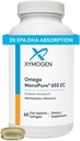 XYMOGEN Omega MonoPure 650 EC - Omega-3 Fish Oil Συμπληρώματα για γυναίκες & άνδρες - με EPA, DHA & DPA - Μικρότερα Softgels με 3X Μεγαλύτερη Απορρόφηση - Υποστήριξη Υγιούς Καρδιάς & Γνωριμιών (120 Softgels)