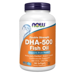NOW Συμπληρώματα τροφίμων, DHA-500 με 250 EPA, Μοριακά Αποσταγμένο, Υποστηρίζει την υγεία του εγκεφάλου*, 180 Softgels
