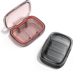 2 Pack 3 Διαμέρισμα μικρό κουτί χάπια, περίπτωση χάπια απόδειξη υγρασίας, Travel Pill Organizer για Pocket Purse, καθημερινή φορητή ιατρική κουτί βιταμίνης, Fish Oil Box, κουτί συμπλήρωμα (Black+Orange)