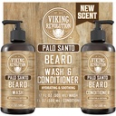 Viking Revolution Palo Santo Beard Wash and Beard Conditioner Set with Argan and Jojoba Oils - Μαλακώνει και ενισχύει - Natural Palo Santo Scent - Beard Shampoo with Ginseng Root Extract (17 oz)
