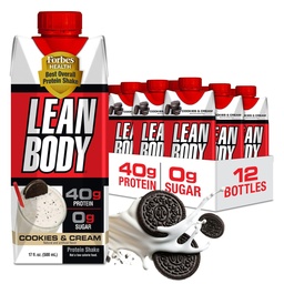 Lean Body Ready-to-drink cookies and Cream Protein Shake, 40g Protein, Whey Blend, 0 Ζάχαρη, Γλουτένη No, 22 Βιταμίνες & Ορυκτά, (Ανακυκλώσιμο χαρτοκιβώτιο & Lid - Συσκευασία των 12) LABRADA, 17 Fl Oz (Pack of 12)
