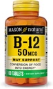 MASON ΦΥΣΙΚΗ Βιταμίνη B12 50 mcg με Ασβέστιο, 100-Day Supply, Συμπλήρωμα Διατροφής για την υποστήριξη των επιπέδων Φυσικής Ενέργειας, 100 Tablets (Pack of 1)