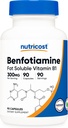 Nutricost Benfotiamine 300mg, 90 κάψουλες - Χωρίς γλουτένη, μη ΓΤΟ, και φιλικό προς τους χορτοφάγους λίπος διαλυτή βιταμίνη Β1