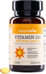 NatureWise Vitamin D3 4000iu (100 mcg) 30-Day Προσφορά για την Ανοσολογική Υποστήριξη, Υγιεινή Μυική Λειτουργία, και Υγεία των Οστών - Μη ΓΤΟ, Χωρίς Γλουτένη σε Βιολογικό Έξτρα Παρθένο Ελαιόλαδο, (Mini Softgel), 30 Count