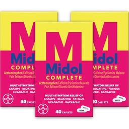 Midol Complete Εμμηνορρυσιακό άλγος Relief Caplets with Acetaminophen for Period Cramps, and Menstrual Symptom Relief - 40 Count (Pack of 3) (Packing May Vary)