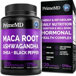 6-σε-1 Βιολογικές κάψουλες ρίζας Maca Ashwagandha 1710mg με εκχύλισμα φρούτων DHEA και Black Pepper για γυναίκες και άνδρες - Μαύρο συμπλήρωμα Maca για Stamina, Bone και Mood συμπλήρωμα υποστήριξης, 120 καταμέτρηση