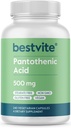 BESTVITE Pantothenic Acid 500mg (Βιταμίνη B5)(240 κάψουλες χορτοφαγικής) - Όχι Stearates - Όχι Ζελατίνη - Όχι Πυριτικό ασβέστιο - Vegan - Μη ΓΤΟ - Χωρίς γλουτένη