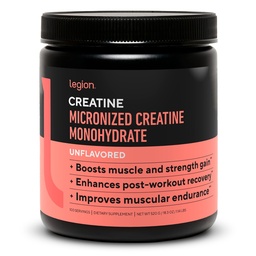 LEGION Micronized Creatine Monohydrate Supplement - Clean Creatine Powder for Muscle Gain & Post Workout Recovery - Micronized Creatine Supplement for Maximum Abvorvice (100 Servings, Unflaved)