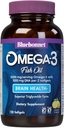 BlueBonnet Nutrition Omega-3 Brain Formula Natural Wild Caught Trigreede Form DHA 1000 mg EPA 210 mg, Εξαιρετικά συμπυκνωμένο συμπλήρωμα υποστήριξης γνωστικής υγείας και ευεξίας, χωρίς γλουτένη Softgel, κίτρινο/καθαρό, λεμόνι, 120 μέτρα
