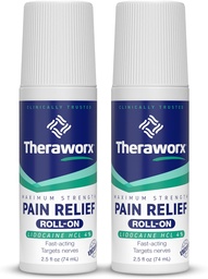 Theraworx Μέγιστη δύναμη ανακούφιση του πόνου Roll-On με Λιδοκαΐνη, γρήγορη δράση - 2,5 Oz - 2 κόμης