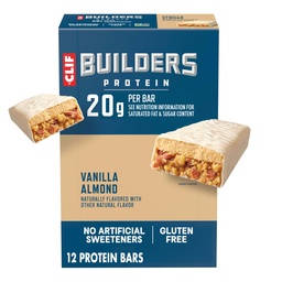 CLIF BUILDERS Protein Bars - Vanilla Almond Flavor - 20g Πρωτεΐνη με βάση το φυτό - Χωρίς γλουτένη - Μη ΓΤΟ - Χαμηλή Γλυκαιμική - Χωρίς Τεχνητά γλυκαντικά - 2.4 oz. (12 Pack)