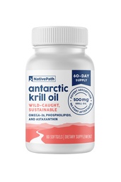 NativePath Ανταρκτικής Krll Oil - Wild-Caught Omega 3 Krill Oil 500mg Softgels με EPA, DHA και Ασταξανθίνη - Συμπλήρωμα για την κοινή, καρδιά, εγκέφαλο και ανοσία - 60 ct - Δεν Fishy Επίγευση
