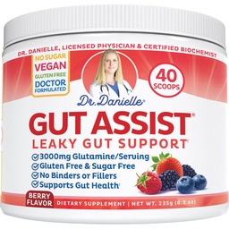 Doctor Danielle Gut Assist - Leaky Gut επισκευή συμπλήρωμα σκόνης - Γλουταμίνη, Arabinogalactan, Licorice Root - Υποστηρίζει IBS, Heartburn, Bloating, αέριο, δυσκοιλιότητα, SIBO από, Berry Γεύση