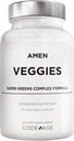 Amen Veggies, Daily Veggies Vitamins Supplement, Vegetables Vegan Blend & Whole-Food Raw Greens Multivitamin Capsules, Mushroom Complex, Superfood, Minerals, Green Vegetable Nutrients, Non-GMO, 90 ct
