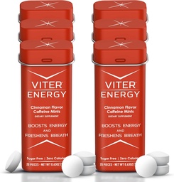 Μέντες Καφεΐνης (120 κομμάτια) - 40mg καφεΐνη, Χωρίς ζάχαρη, Vegan, B Βιταμίνες Σύμπλεγμα, Ενεργειακά χάπια καφεΐνης (Cinnamon, 6 Pack)