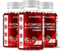 Vitamatic Vitamin B Complex Gummies with Vitamin C & Inositol - Φυσικό άρωμα φράουλας - 60 Gummies (3 μπουκάλια)