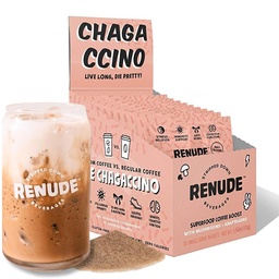 Renude Chagaccino - Chaga Mushroom Powder, Mushroom Coffee Drink Mix with Adaptogens, Natural Energy and Immune Support, Vegan, Keto, Zero Calorie Mushroom Blend Powder - 10 Services