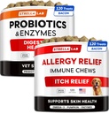 Vet Strength Probiotics + Allergy Relief for Dogs Bundle - Chewable Fiber Supplement + Itchy Skin Treatment - Digestive Enzymes + Pumpkin - Upset Stomach Relief + Hotspot Relief -240 ct - Made in USA