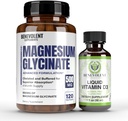 Premium Magnesium Glycinate 500mg Capsules & Liquid Vitamin D3 5000 IU Bundle- (8 Months Supply + High Absorption Formula) Chelated Buffered Glycinate & Immune Support