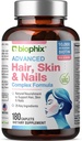 biophix Hair Skin and Nails Complex 180 Caplets with 10,000 mcg Biotin - Multivitamin Supports Strong Nails Beautiful Hair Healthy Aging