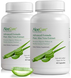 AloeCure Βιολογικές κάψουλες Aloe Vera, 160.000mg Εσωτερικό φύλλο Aloe Ισοδύναμο ανά υπηρεσία, υποστήριξη Gut, Digestive, & ανοσοποιητική υγεία, Βοηθά στη διατήρηση ισορροπία στο στομάχι οξύτητα, Αλόη Δωρεάν, 60caps x 2Btl