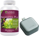 Trunature Resveratrol Plus, 140 χορτοφαγικές κάψουλες Bundle με ένα χάπι Oragnizer, μικρό χαριτωμένο δοχείο χάπια για την ιατρική, βιταμίνες, πράσινο