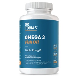 Dr. Tobias Omega 3 ιχθυέλαιο, 2000mg Triple Strength with 800mg EPA 600mg DHA Per Serving, Fish Oil Omega 3 Συμπληρώματα για την υποστήριξη της καρδιάς, του εγκεφάλου και του ανοσοποιητικού, 60 Softgels, 30 Services
