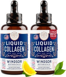 WINDSOR BOTANICALS Υγρό κολλαγόνο για γυναίκες και άνδρες - Μαλλιά, δέρμα, νύχια Βιταμίνες - λεμόνι άρωμα κολλαγόνο πεπτίδια Τριχόπτωση Ποτό - 5.000mcg Βιοτίνη, 10.000mcg - US Made - 2x2oz