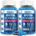 (2 Pack) Biotin Gummies 10.000mcg για υγιή μαλλιά, δέρμα & νύχια για ενήλικες - 120 Gummies Βιταμίνη - Vegan, μη-GMO, Pectin-based συμπλήρωμα υγείας μαλλιών