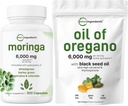 Micro Ingredients Oil of Oregano Softgels 300 Count & Moringa Oleifera 6,000mg Equivalent 300 Capsules Bundle 2 Pack | Carvacrol & Thymoquinone | Antioxidant Supplement