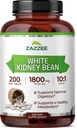 Zazzee White Kidney Bean 10:1 Extract, 1800 mg ανά υπηρεσία, 200 Vegan Κάψουλες, Πάνω από 2 μήνες προσφοράς, Standardized, συμπυκνωμένο εκχύλισμα 10X, 100% χορτοφάγοι, όλα-φυσικά και μη-GMO, Made in The USA