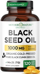 Black Seed Oil Capsules 1000mg, Organic Cold Pressed Black Cumin, High TQ, Immune & Joint Support, 120 Count (2 Μήνες Προσφορά)