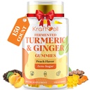 5 Μήνες προσφορά Turmeric και Ginger Gummies με μαύρο πιπέρι, ζύμωση κουρκουμά για κοινή άνεση και κινητικότητα, ζάχαρη-δωρεάν με βιταμίνη D3 + K2, φυσικό άρωμα Peach 150 Gummies