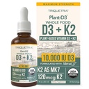 Organic Plant D3 K2 vitamin 10000 iu - All-Trans MK7 from MenaQ7 (120 mcg K2) - 100% Organic & Plant-Based Sublingual D3 Drops 10,000 iu (Cholecalciferol), 100% Vegan - Supports Immunity, Bone, Brain